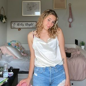 White Familiky satin cami tank, Large